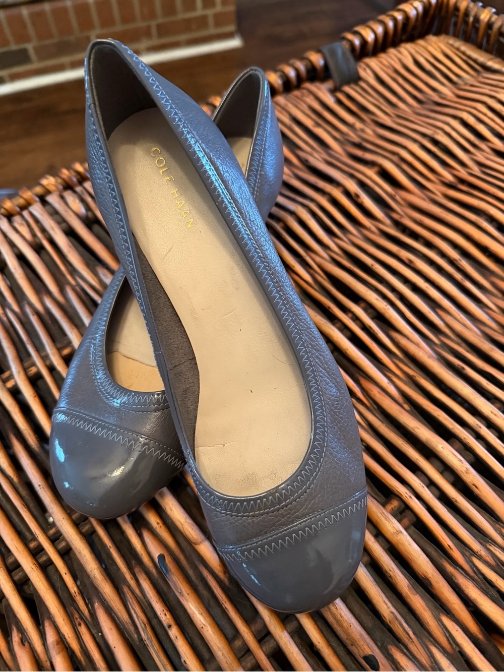 Cole Haan Women's Gray Leather Cap-Toe Ballet low wedge